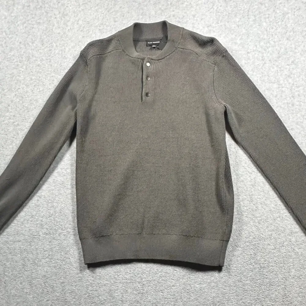 Club Monaco Ribbed Baseball Collar Sweater XS Grey Green